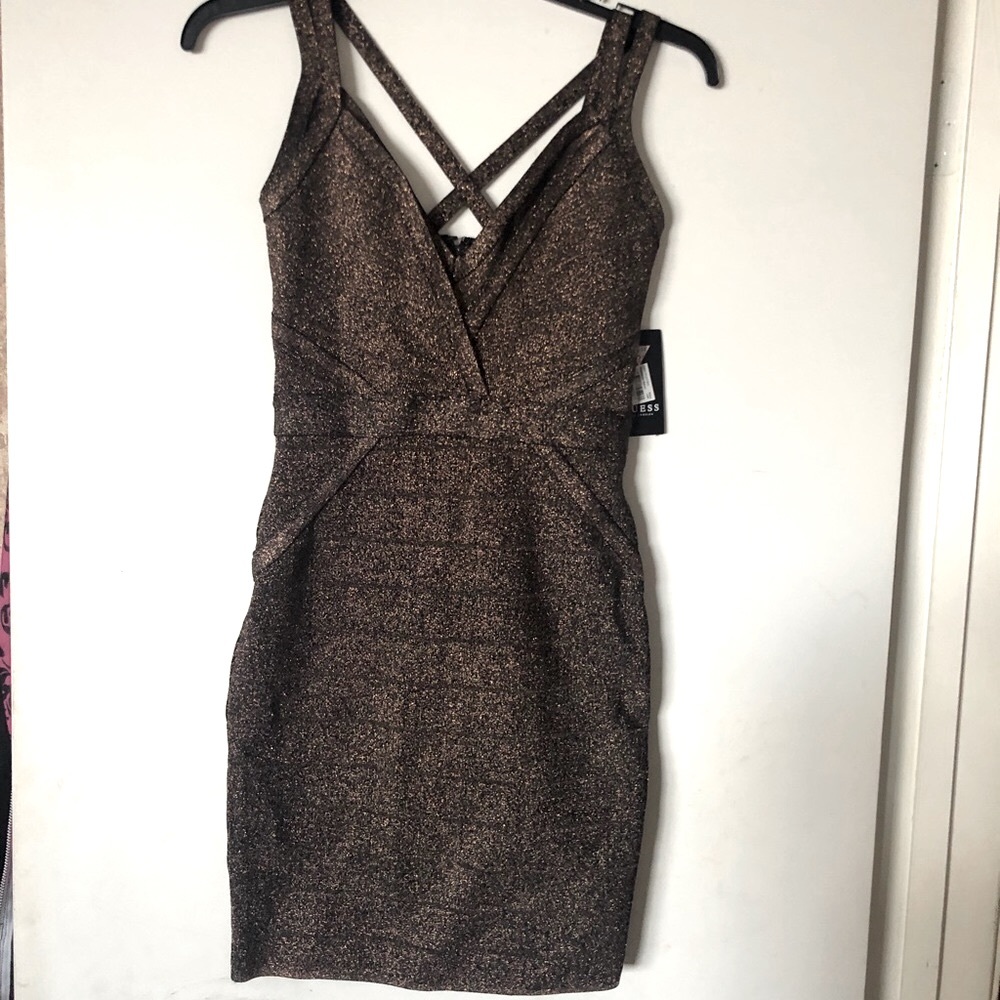 Guess rose gold copper bodycon bandage dress.